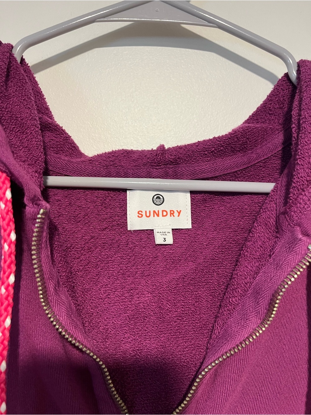 Sundry Raspberry Zip Hoodie with Drawstring - Picture 3 of 6
